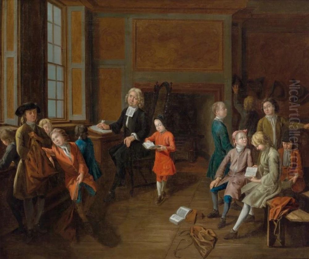 Lesson at the vicarage Oil Painting by Joseph van Aken