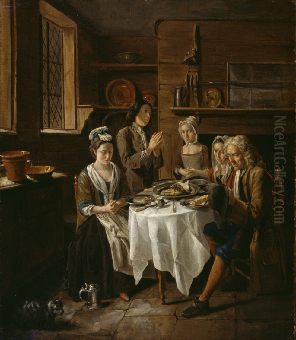 Saying Grace Oil Painting by Joseph van Aken