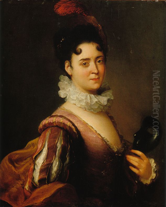 Portrait of a woman with a mask Oil Painting by Alexis Grimou