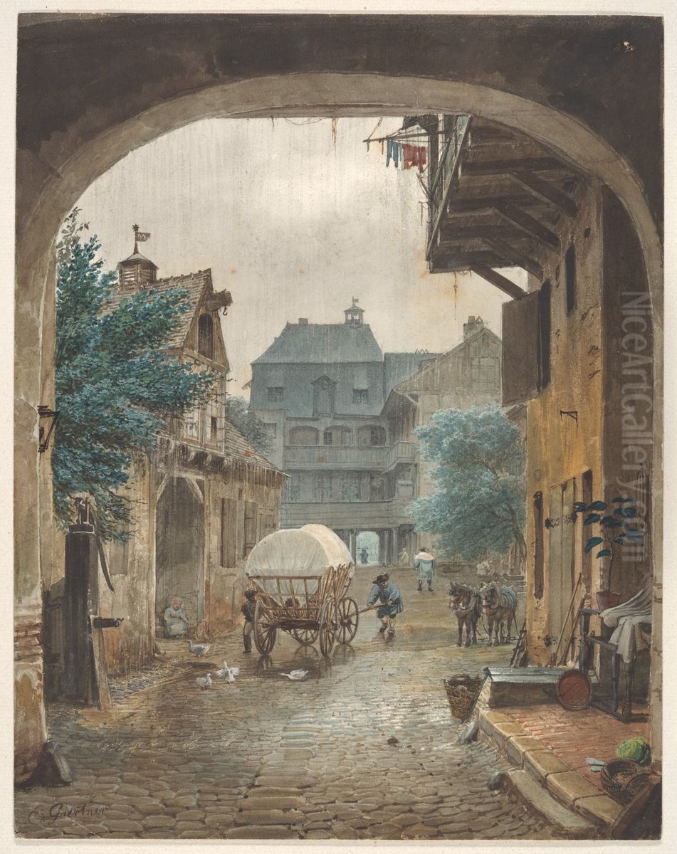 Blick in den Innenhof eines Gasthauses in Colmar Oil Painting by Eduard Gaertner
