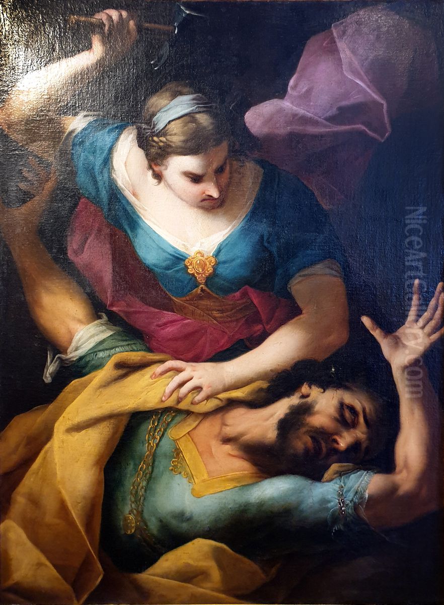 Jael slays the sleeping Canaanite commander Sissera Oil Painting by Antonio Bellucci