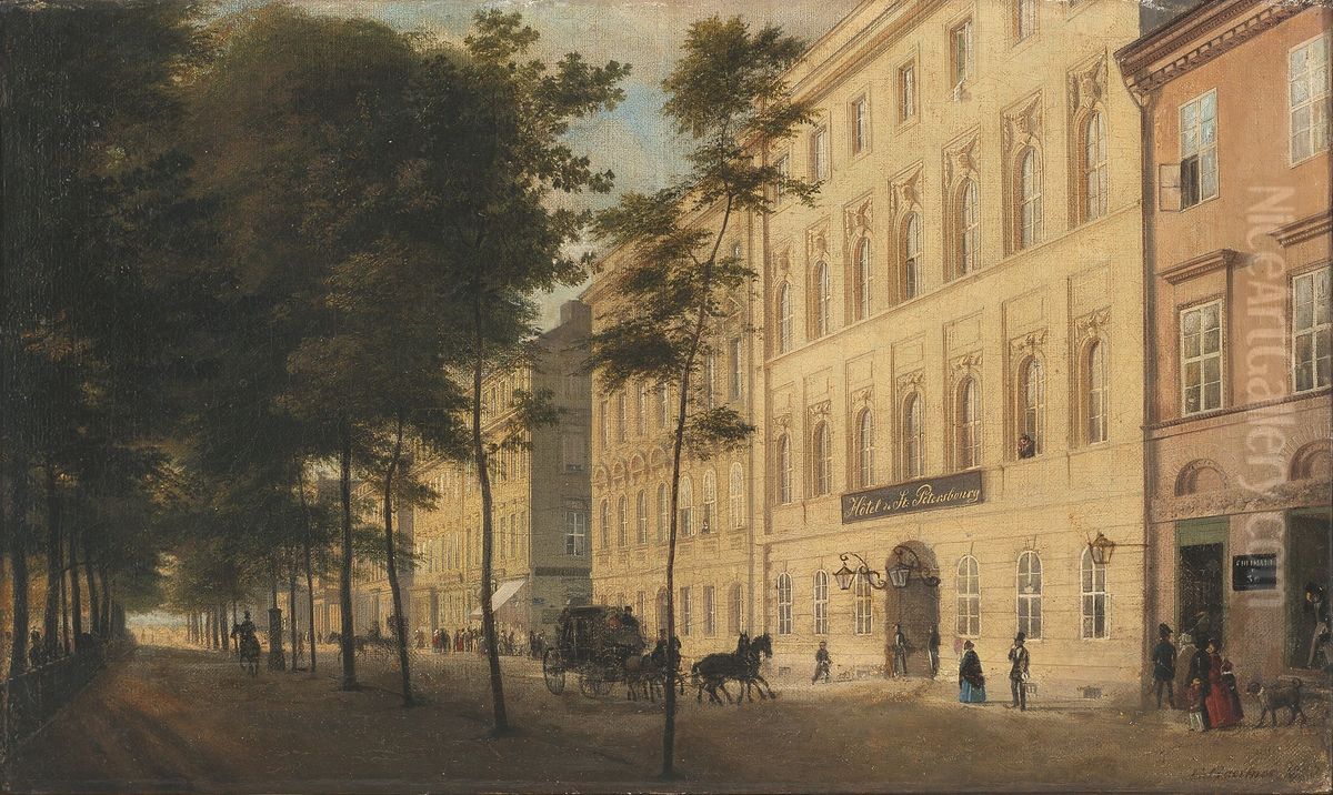 <<Unter den Linden, Gostinica Sankt Peterburg>> Oil Painting by Eduard Gaertner