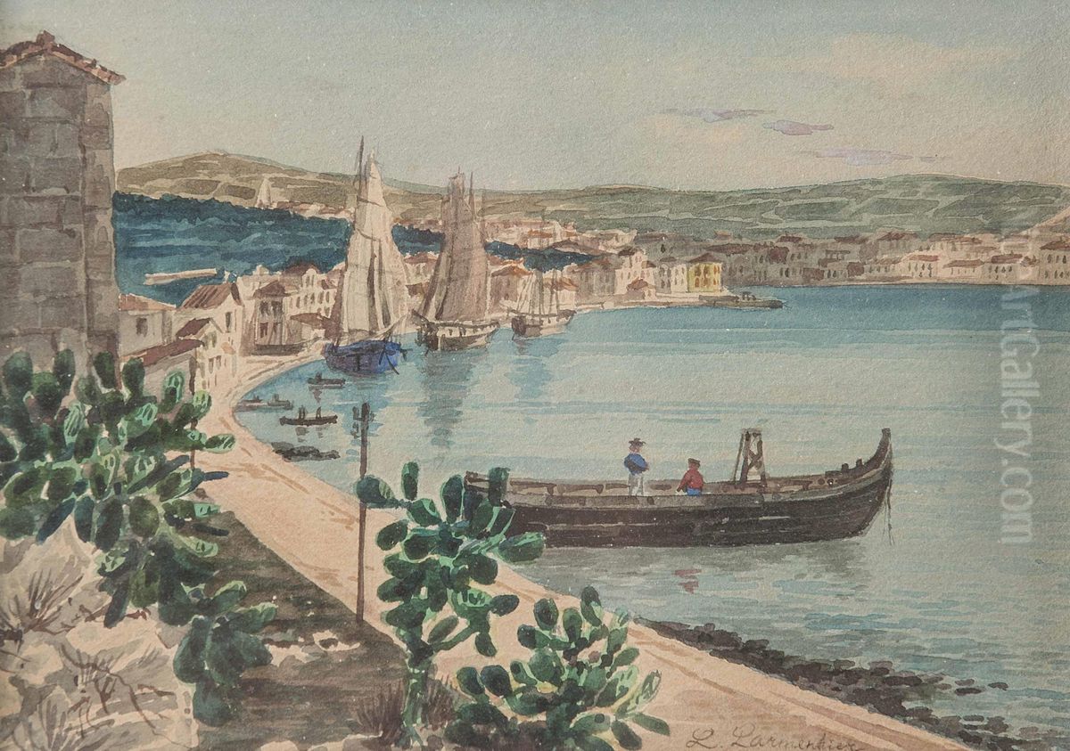 Kustenlandschaft mit kleiner Hafenstadt Oil Painting by Luise Begas-Parmentier