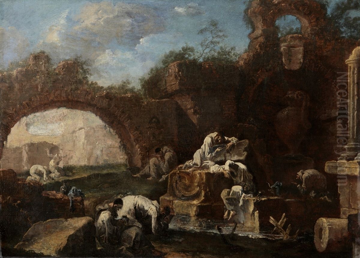 Mnisi w ruinach Oil Painting by Alessandro Magnasco