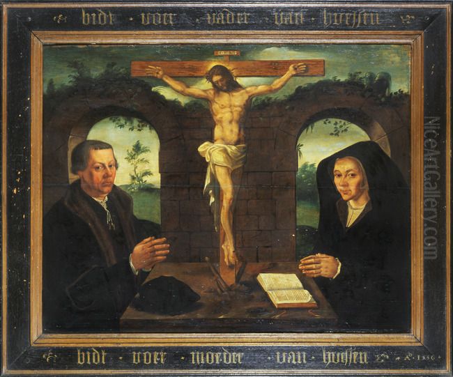 Memorial portraits of a man from the Huissens family and his wife Oil Painting by unknown