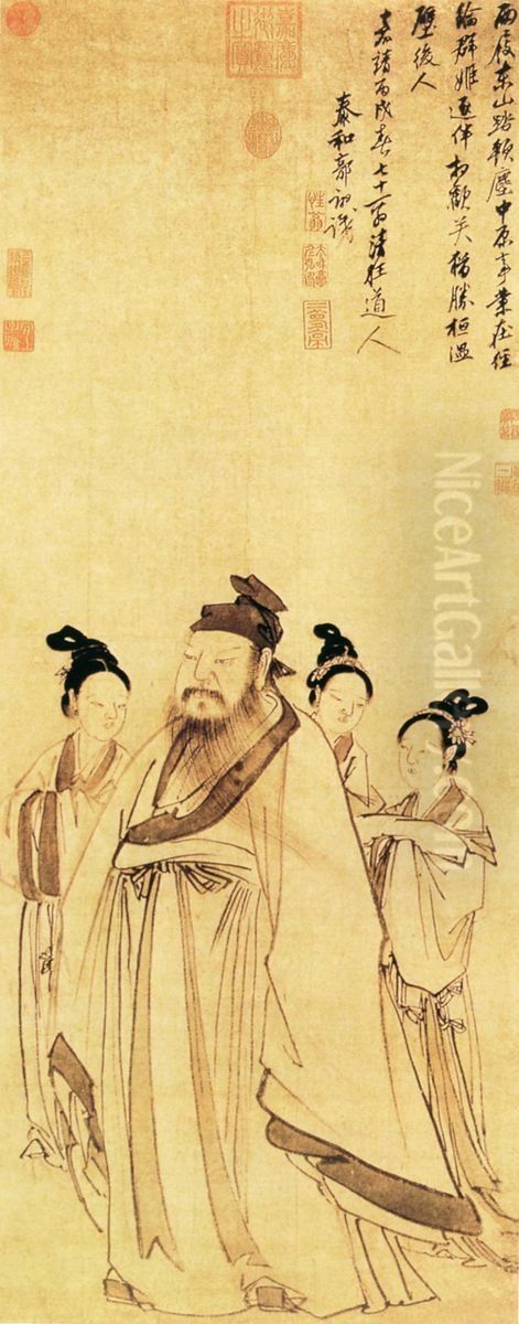 Xie An Tours Mt. Dong with Courtesans Oil Painting by Guo Xu