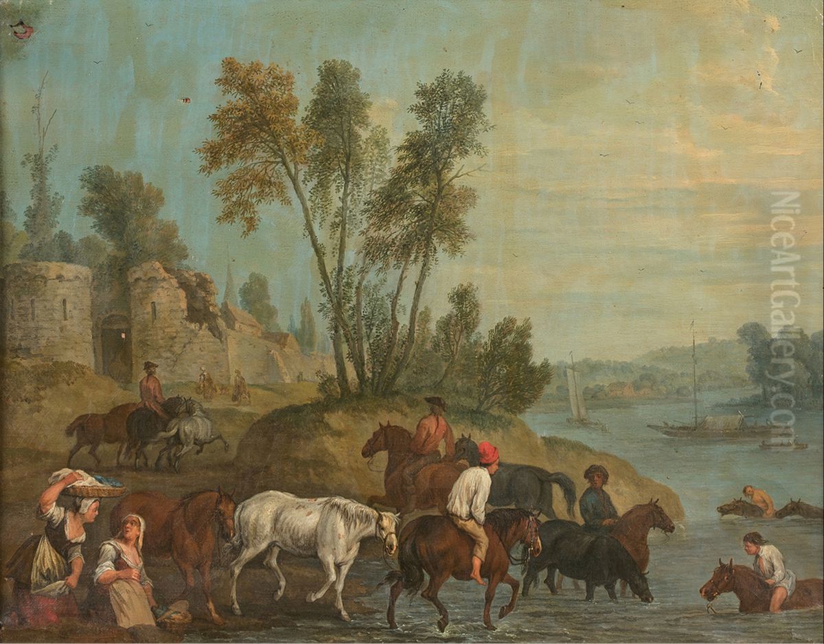 Crossing the ford Oil Painting by Jan Peeter Verdussen