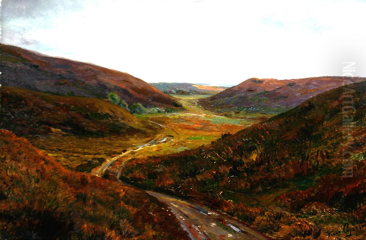 A hilly landscape scenery. Oil Painting by Hans Agersnap