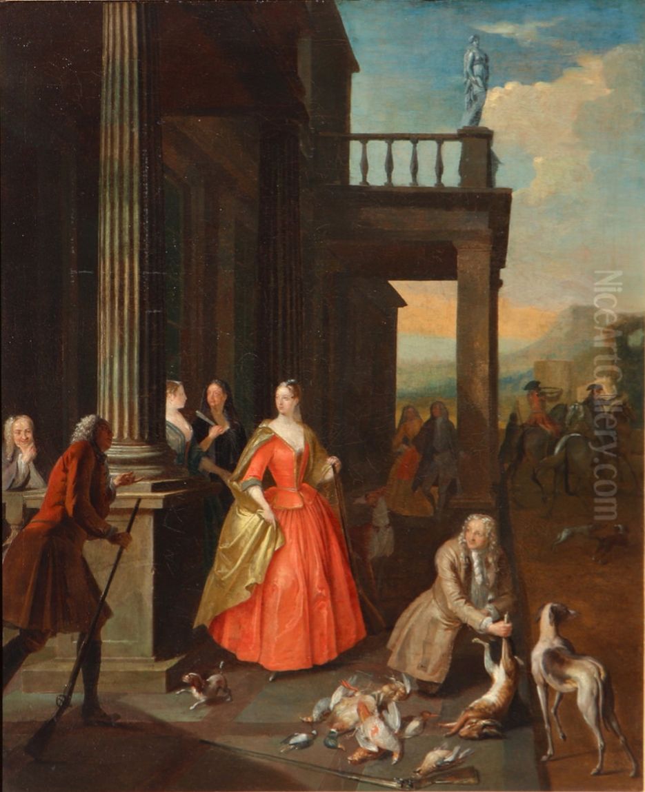 Elegant company after the hunt Oil Painting by Arnoldus van Haecken