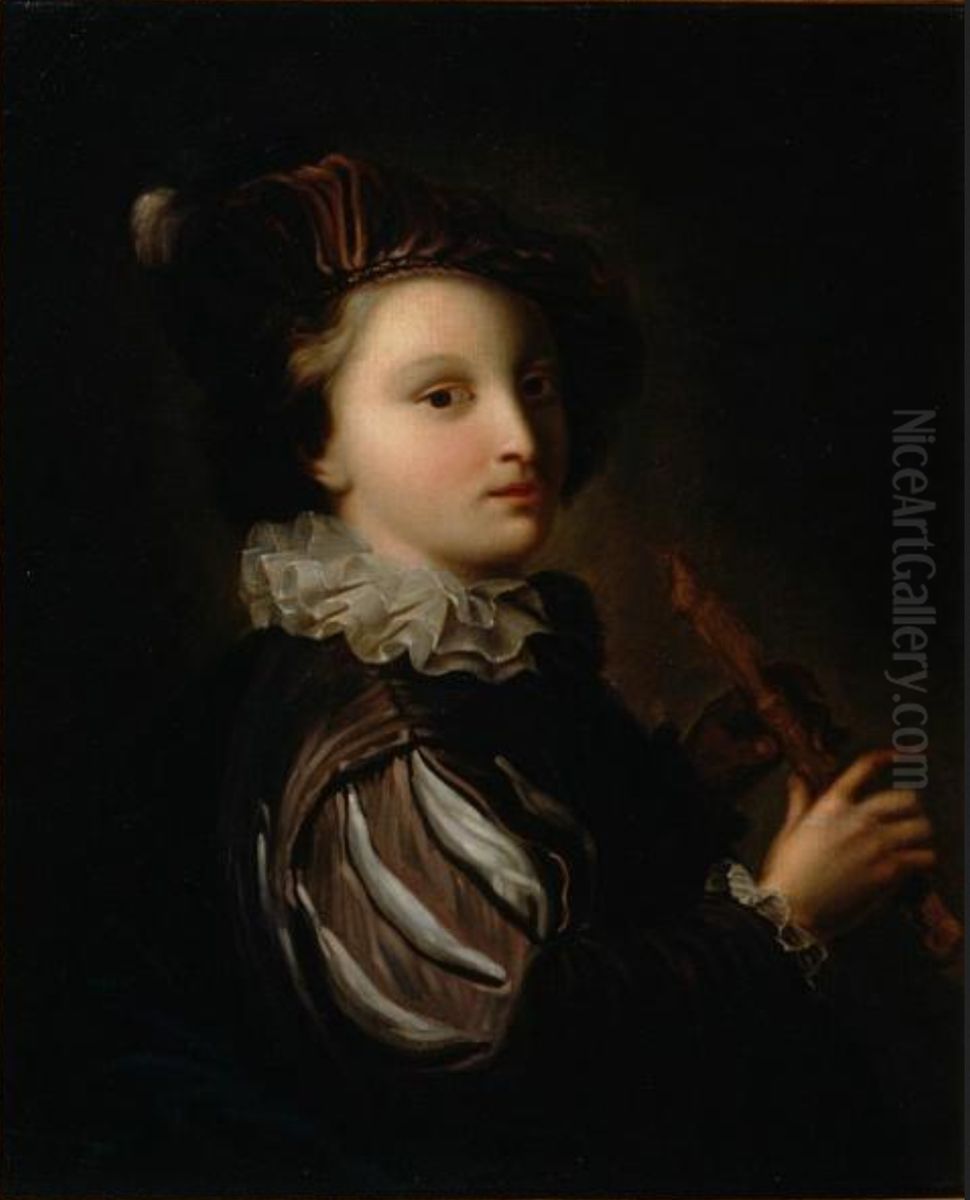 Page with a reed pipe Oil Painting by Alexis Grimou