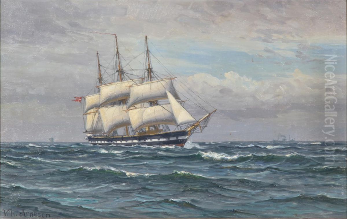 The frigate Jylland at sea. Oil Painting by Vilhelm Arnesen