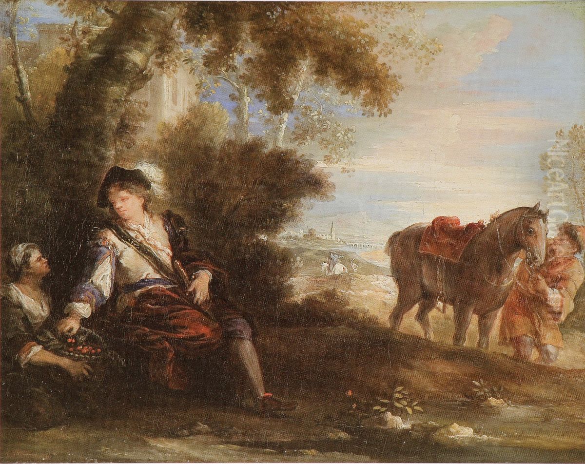 Gentilhomme a qui l'on tend un panier de cerises Oil Painting by Joseph Parrocel