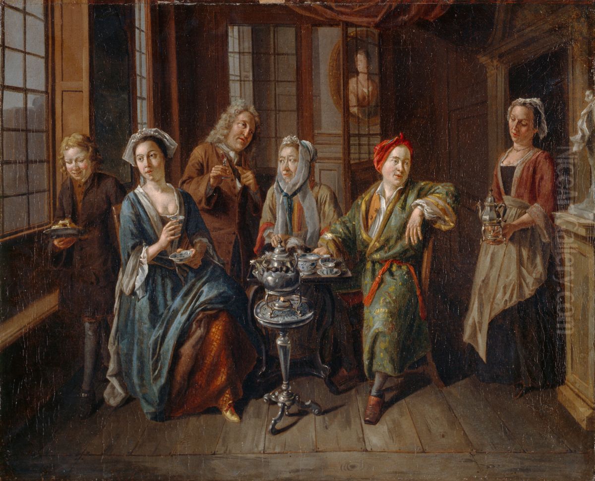 A Tea Party Oil Painting by Joseph van Aken