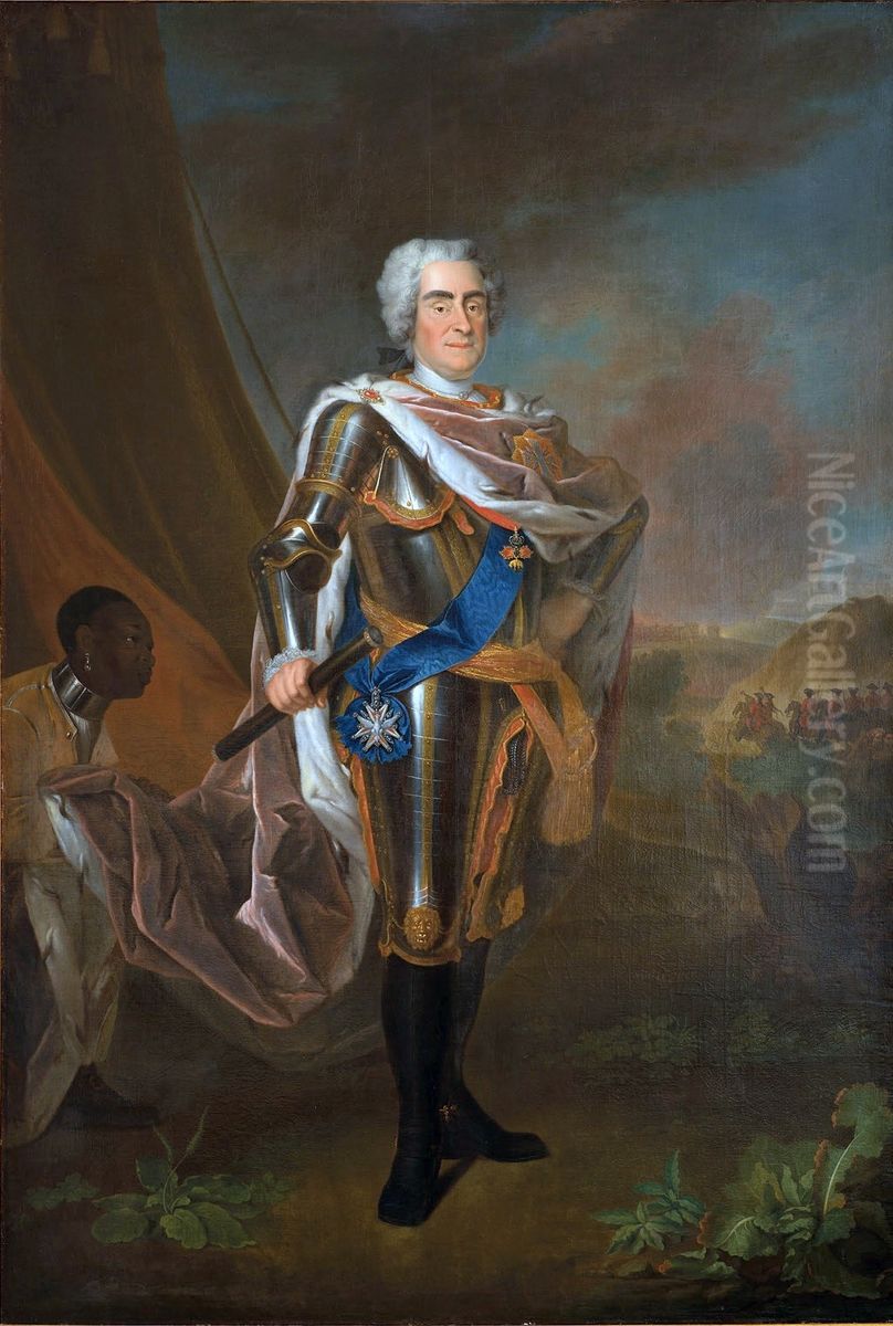 Portrait of Augustus II the Strong with black servant. Oil Painting by Louis de Silvestre