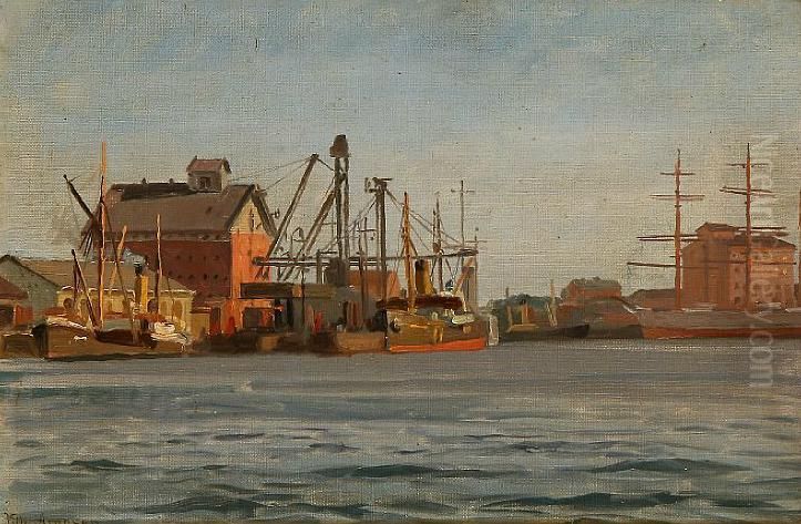 View from Copenhagen Habour. Oil Painting by Vilhelm Arnesen