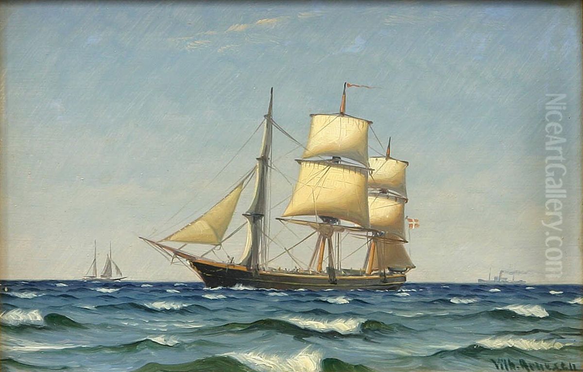 Ships at sea. Oil Painting by Vilhelm Arnesen
