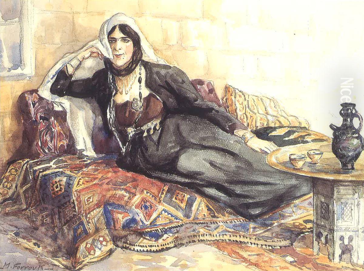 A Lady From the Mountain. Oil Painting by Moustafa Farroukh