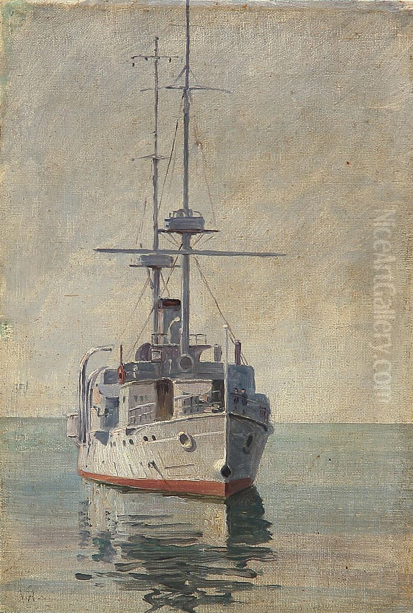 A Danish cruiser. Oil Painting by Vilhelm Arnesen