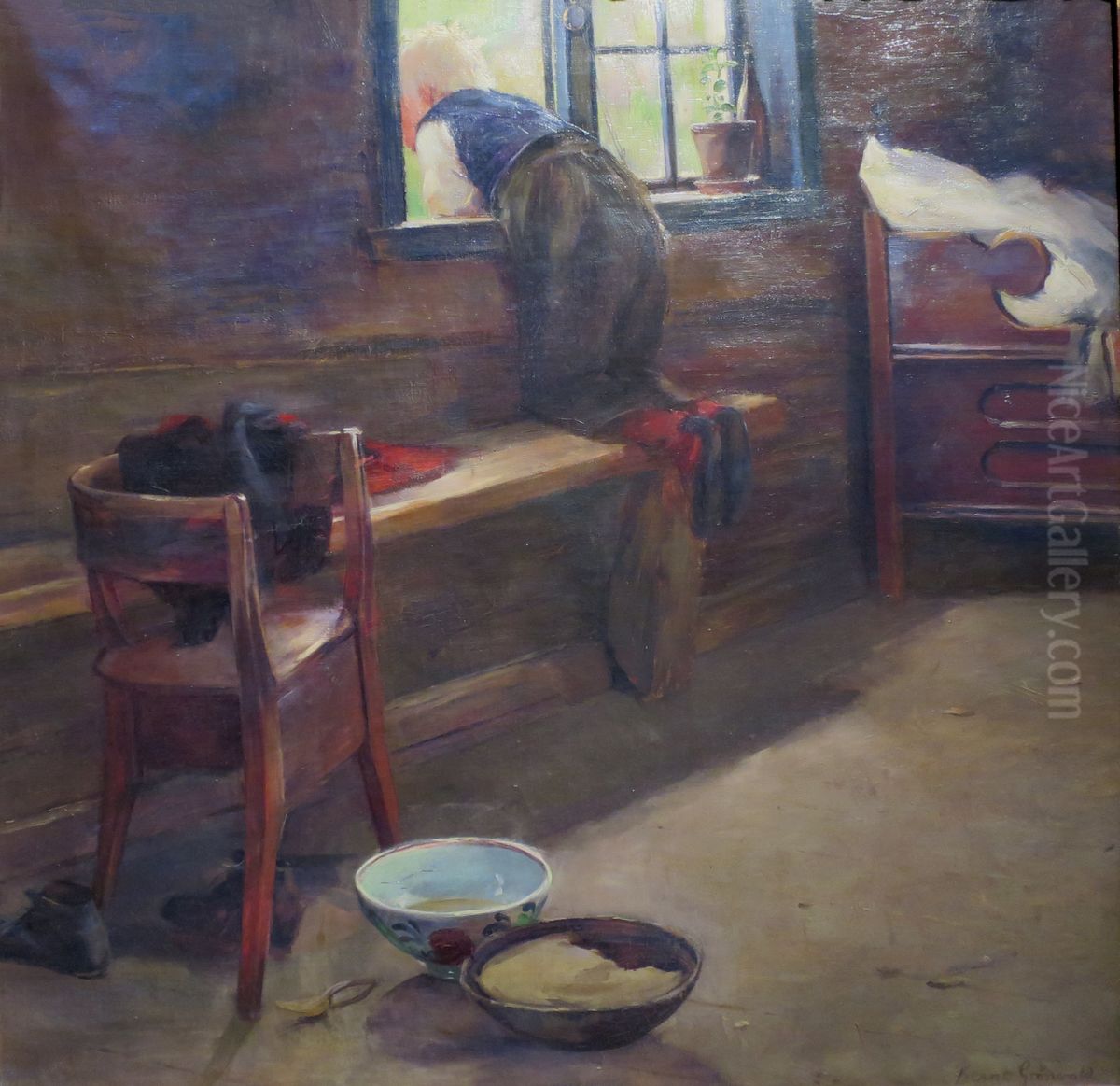 Farmhouse interior Oil Painting by Bernt Gronvold