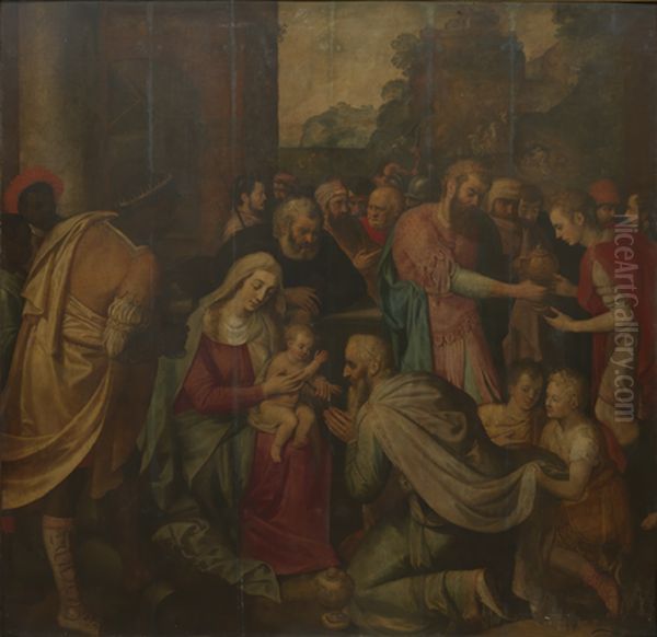 Triptych with the Adoration of the Magi Oil Painting by Frans Floris I