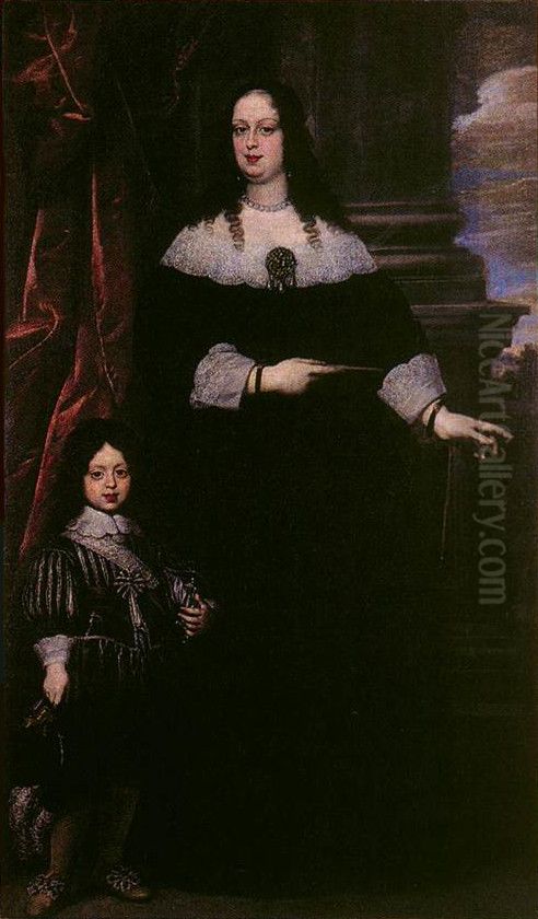 Portrait of Vittoria della Rovere and Cosimo III as a child Oil Painting by Justus Sustermans