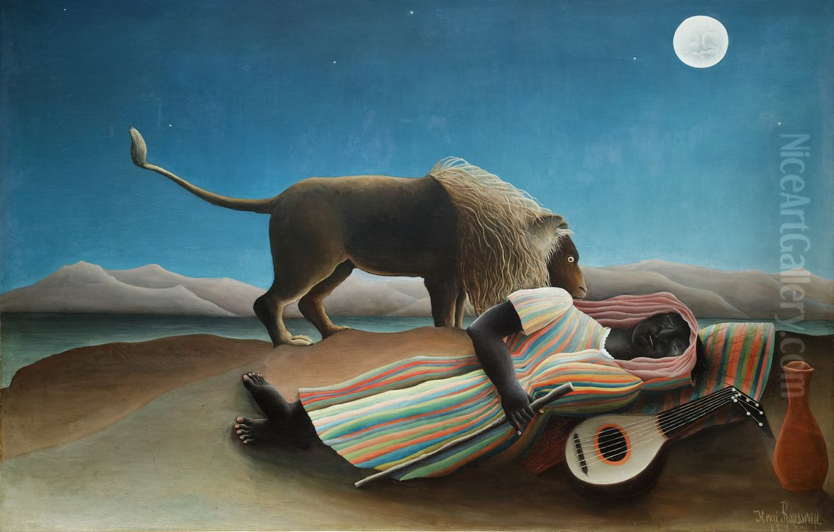 La Bohemienne endormie Oil Painting by Henri Julien Rousseau