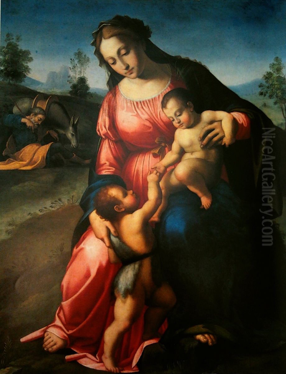 Holy Family with St. John. Oil Painting by Raphael