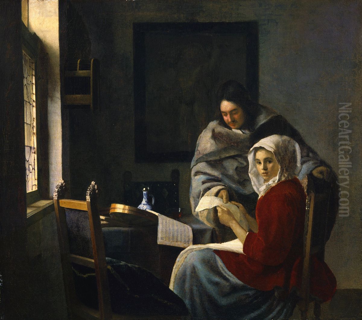 Girl interrupted at her music Oil Painting by Jan Vermeer Van Delft