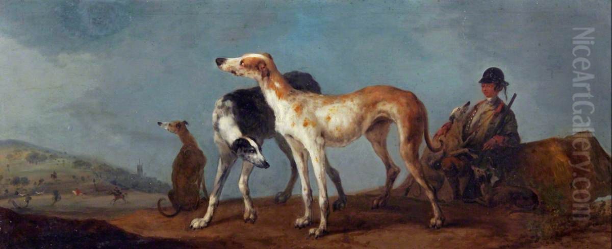 Three Hounds with Horsemen, a Hunt to the Left Oil Painting by Peter Tillemans