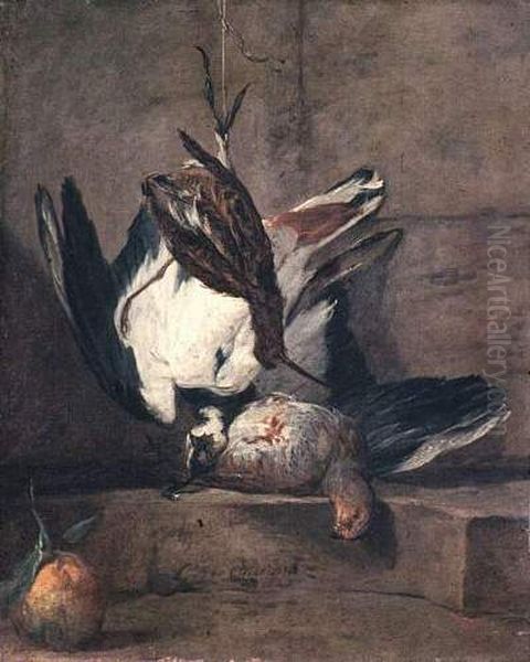 Nature morte (perdreau, becasse, vanneau, perdrix rouge, bigarade) Oil Painting by Jean-Baptiste-Simeon Chardin