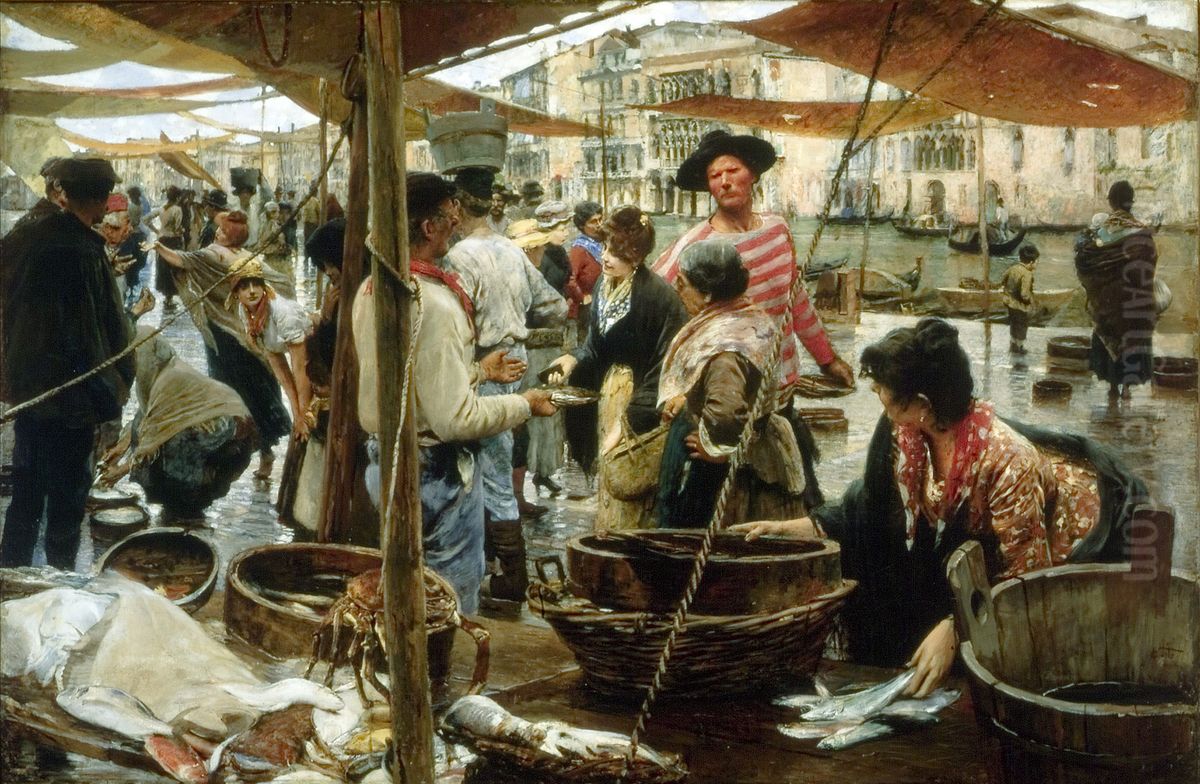 La vecchia pescheria Oil Painting by Ettore Tito