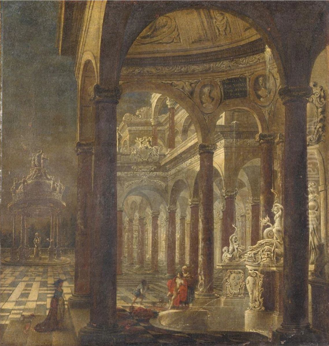 Architectural capriccio with Bathsheba receiving the news of the death of her husbandUriah the Hittite Oil Painting by Wilhelm Schubert van Ehrenberg