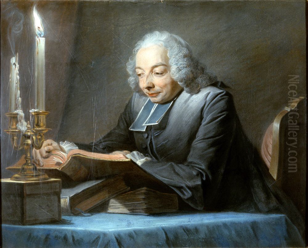 The Abbe Jean-Jacques Huber Reading(1699 -1747) Oil Painting by Maurice Quentin de La Tour
