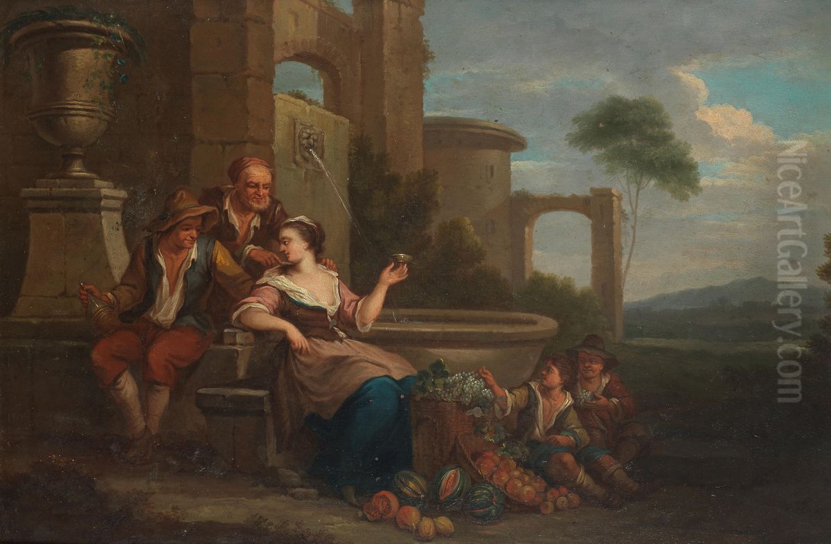 Fruit sellers Oil Painting by Ignatius de Beckers