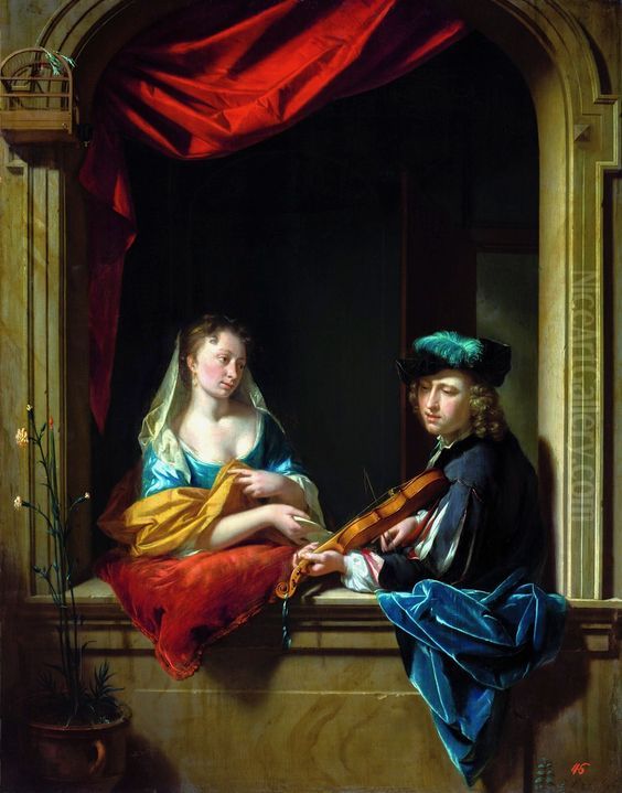 Violinist and a lady. Oil Painting by Philip van Dijk