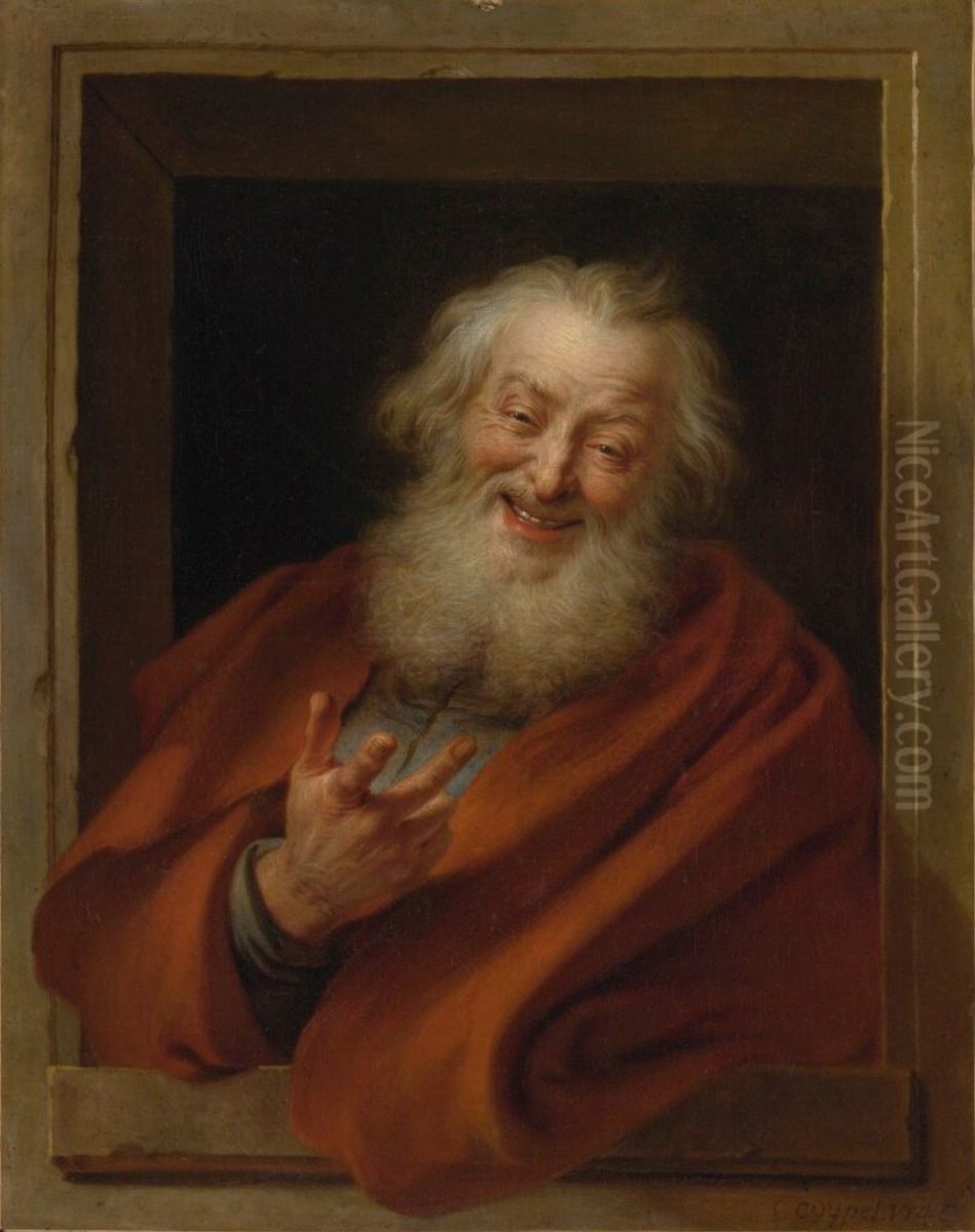 Cheerful Democritus Oil Painting by Charles-Antoine Coypel