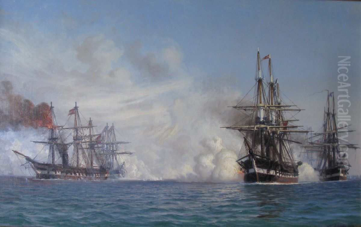 The battle of Heligoland, 1864. Oil Painting by Vilhelm Arnesen