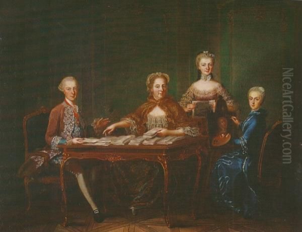 Archduke Joseph with Empress Maria Theresa, Princess Isabella of Parma and Archduchess Maria Christina Oil Painting by Martin Van Meytens