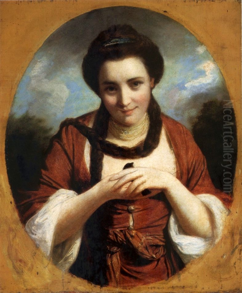 Portrait of Miss Nelly O'Brien with a bird. Oil Painting by Of Sir Joshua Reynolds