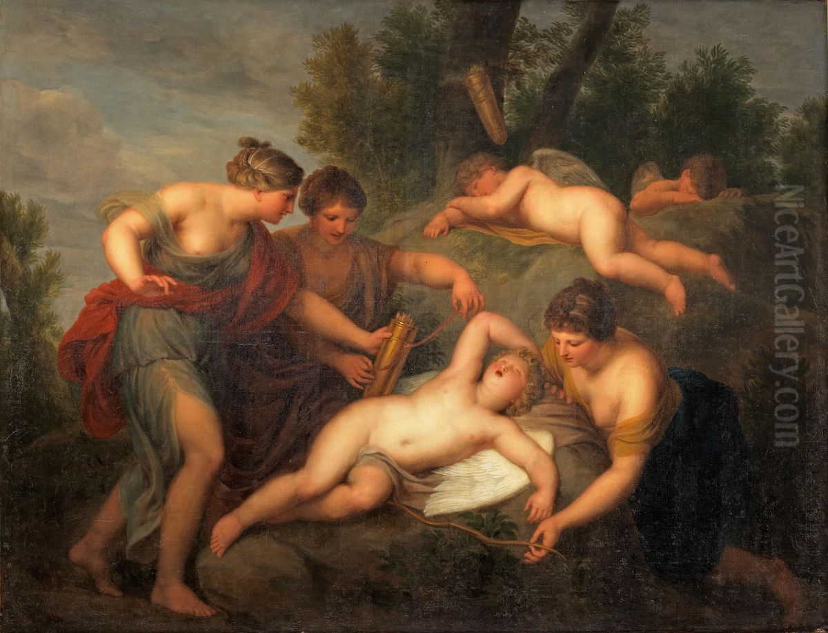 The disarming of Cupid Oil Painting by Andries Cornelis Lens