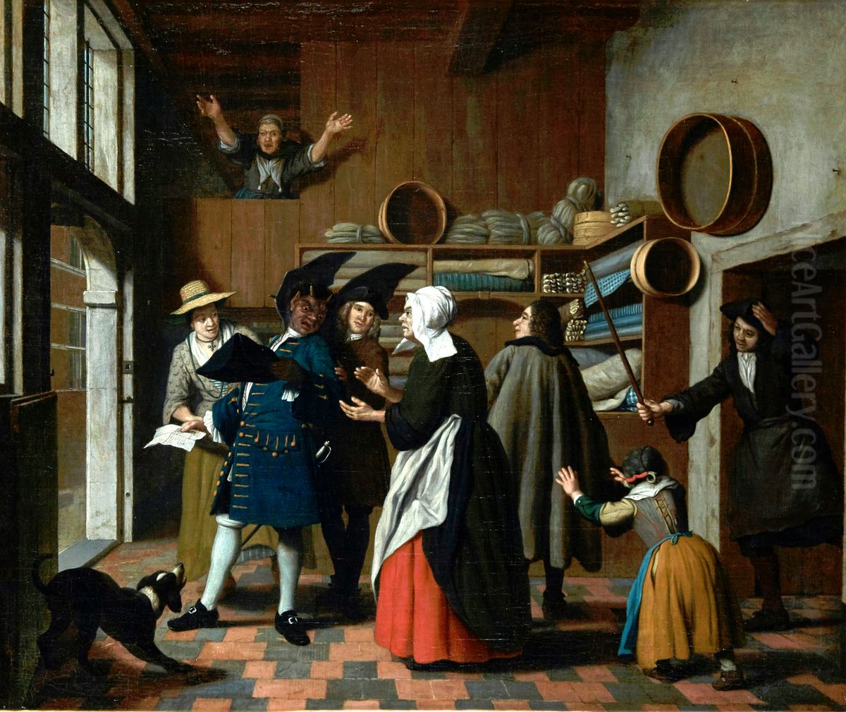 The devil as a tax-collector, being expelled from a store Oil Painting by Jan Josef Horemans the Younger