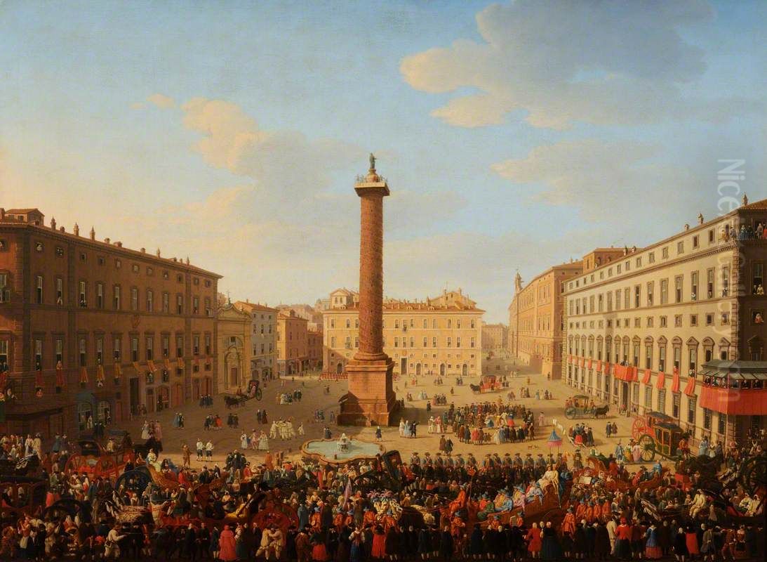 The Chinese Masquerade on the Piazza Colonna in Rome during the Giacomo Carnival, 1735 Oil Painting by Giacomo Van Lint