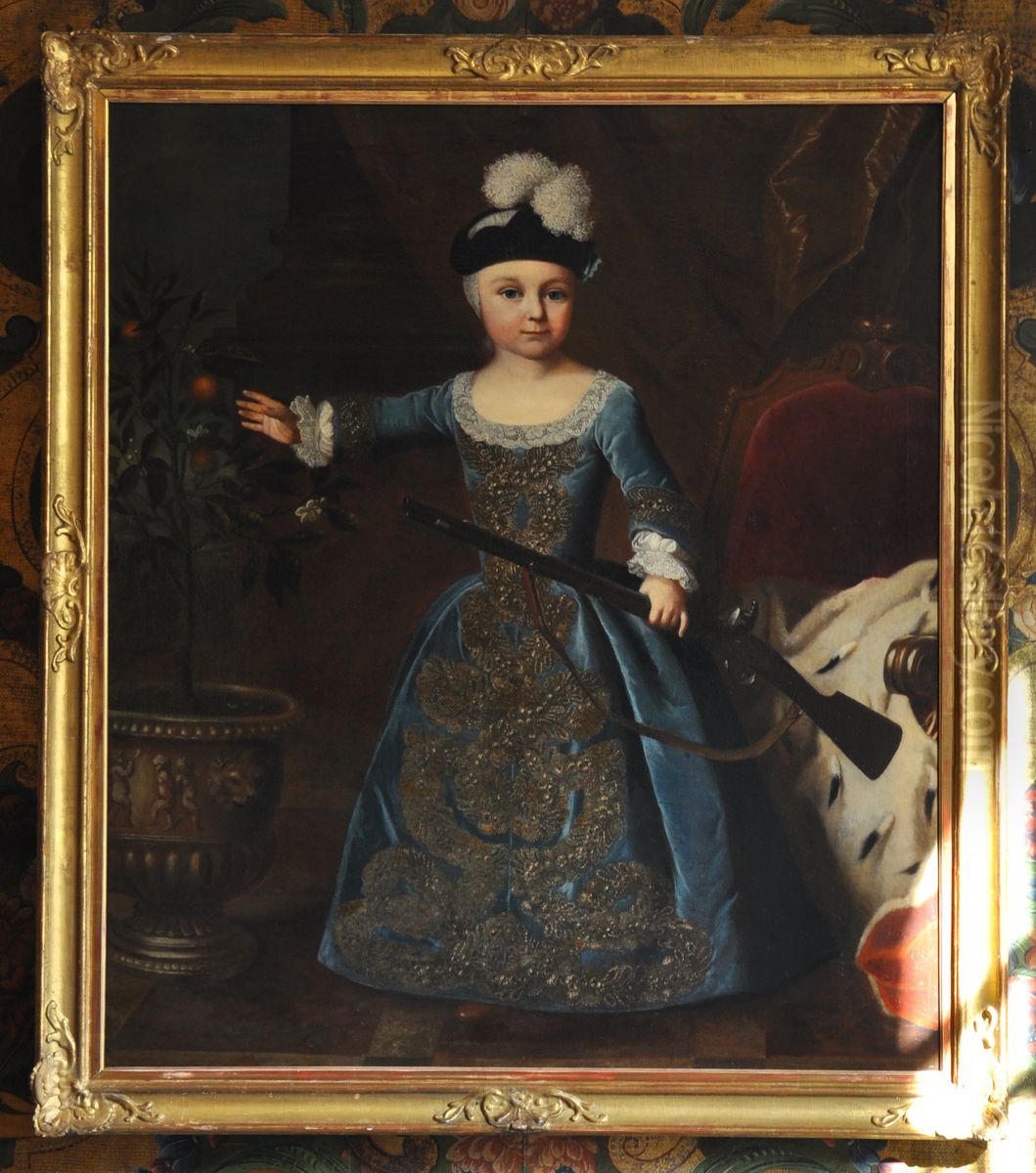 PrinzGeorg Karl von Hessen-Darmstadt(1754-1830), Sohn des Prinzen Georg Wilhelm, mit Gewehr und Hermelinmantel Oil Painting by Johann Christian Fiedler