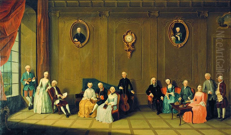 Bildnis der Familie des Johann Rudolf Stettler (1696-1757) Oil Painting by Johann Ludwig Aberli