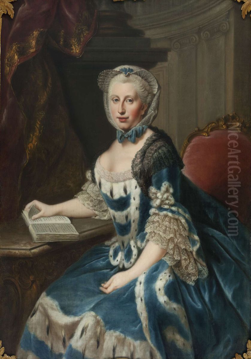 Portrait ofPrincess Augusta of Great Britain(1737-1813), wife ofCharles William Ferdinand, Duke of Brunswick-Wolfenbuttel Oil Painting by Johann Georg Ziesenis