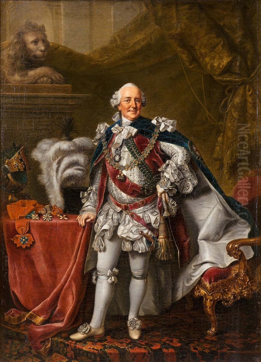 Portrait of Duke Ferdinand of Brunswick-Wolfenbuttel (1721-1792), Prussian Field-Marshal, showing him in his robe of the Order of the Garter with the blue ribbon of the Garter under his left knee Oil Painting by Johann Georg Ziesenis