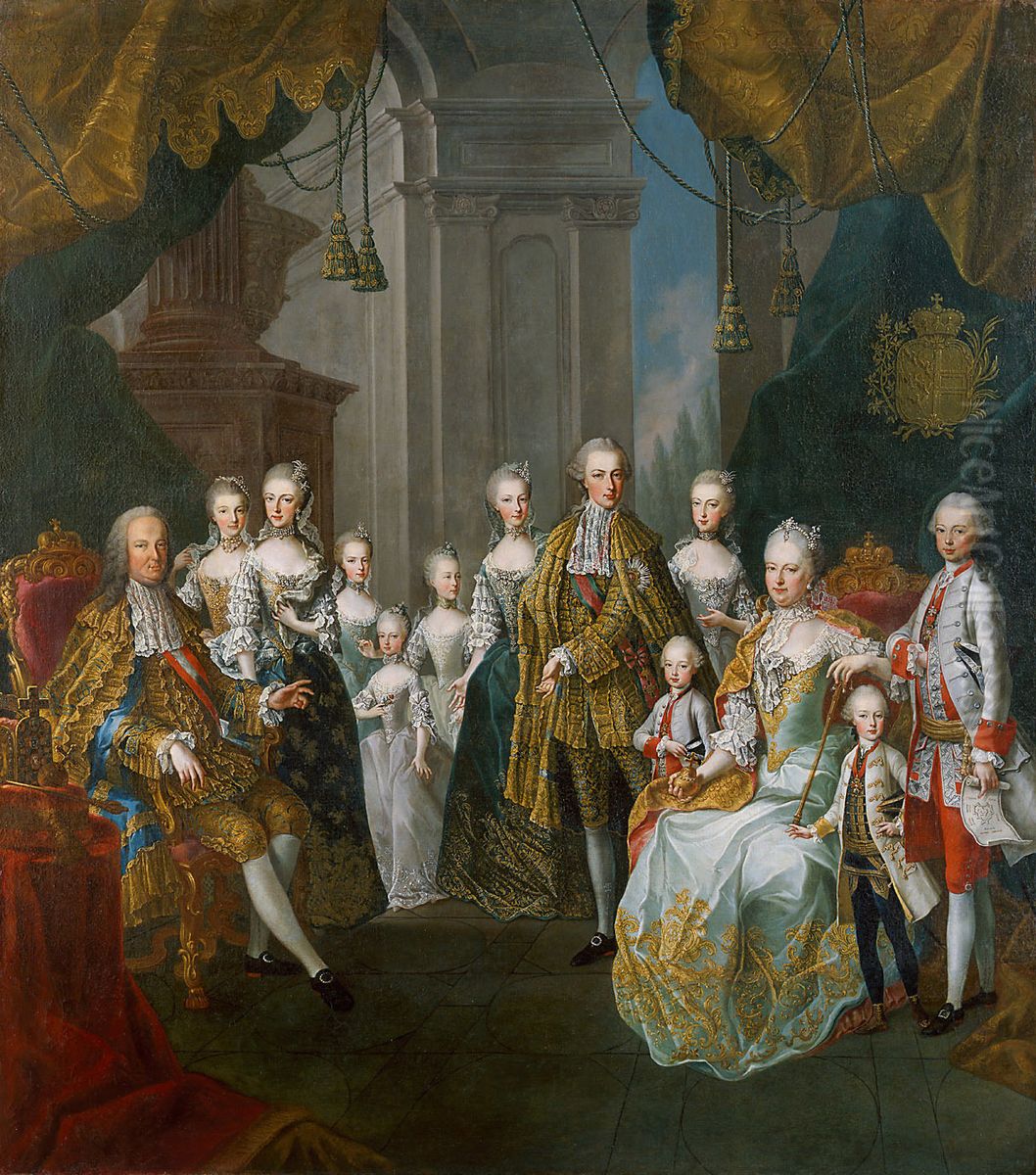 Franz I. Stephan und Maria Theresia mit elf Kindern Oil Painting by Martin Van Meytens