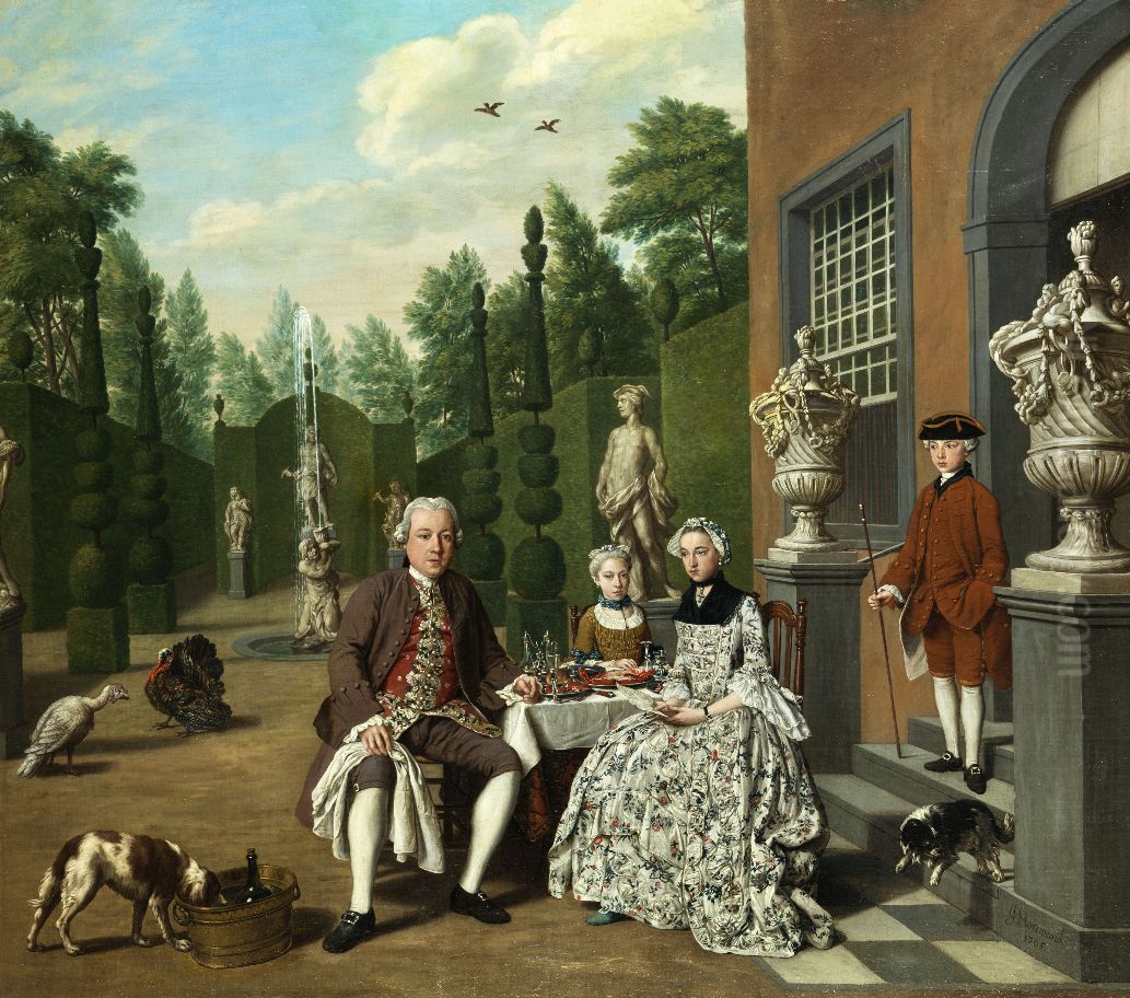 Portrait of an unknown family in the garden Oil Painting by Peter Jacob Horemans
