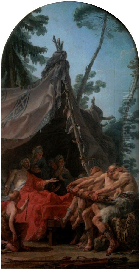 Scilurus, King of Scythia begging his sons to reconcile. Oil Painting by Noel Halle