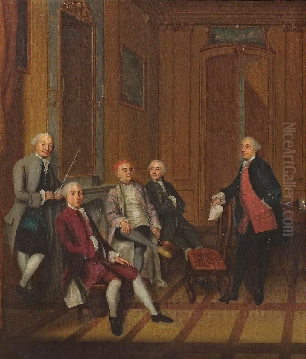 Freundeskreis am Kamin. Oil Painting by Johann Ludwig Aberli